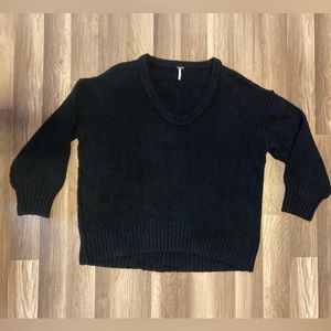 Free People Wool Blend Black V Neck Sweater Tunic Size S Oversized